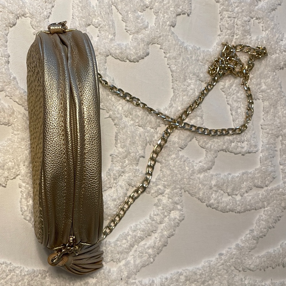 Woven Metallic Gold Purse with Fringe Tassel - Picture 4 of 8